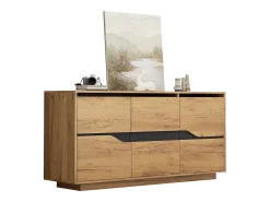Buffet brillante 140×40×76 cm - 3 puertas - con estantes regulables - paneles de partículas - natural