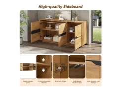 Buffet brillante 140×40×76 cm - 3 puertas - con estantes regulables - paneles de partículas - natural