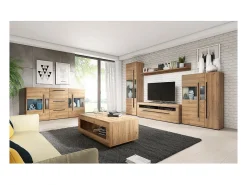 Buffet 180cm colección BREDA con dos puertas parcialmente acristaladas y tres cajones. Color Roble.