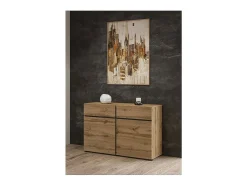 Buffet 120cm coloris chêne et noir collection HAVANA. Aparador de diseño con 2 puertas y 2 cajones.