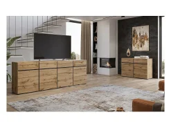Buffet 120cm coloris chêne et noir collection HAVANA. Aparador de diseño con 2 puertas y 2 cajones.