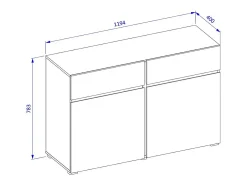 Buffet 120cm coloris chêne et noir collection HAVANA. Aparador de diseño con 2 puertas y 2 cajones.