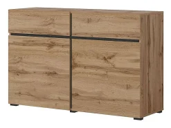 Buffet 120cm coloris chêne et noir collection HAVANA. Aparador de diseño con 2 puertas y 2 cajones.