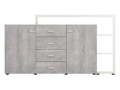 Buffet con estantería integrada colección BERGAME 180cm. Colores Gris y blanco. Estilo de diseño.