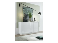 Buffet de 3 puertas, colección CREAM, color blanco lacado brillante, ideal para un salón o comedor de diseño.