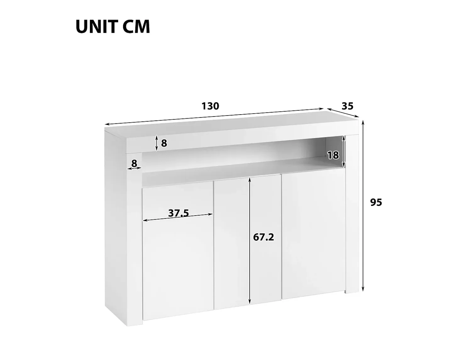 Buffet de 3 puertas y 1 nicho - panel de partículas - con 16 colores LED y control remoto - blanco