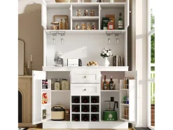 Buffet de cocina - 4 puertas y 2 cajones - Estantes y portabotellas ajustables - Blanco