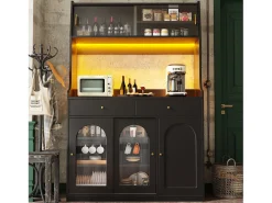 Buffet de cocina 120×40×180 cm - con iluminación LED - 2 cajones y 5 puertas - estantes ajustables - negro