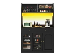 Buffet de cocina 120×40×180 cm - con iluminación LED - 2 cajones y 5 puertas - estantes ajustables - negro