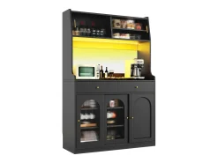 Buffet de cocina 120×40×180 cm - con iluminación LED - 2 cajones y 5 puertas - estantes ajustables - negro