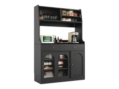 Buffet de cocina 120×40×180 cm - con iluminación LED - 2 cajones y 5 puertas - estantes ajustables - negro