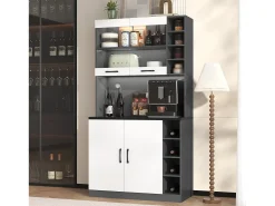 Buffet de cocina 100×47×187 cm - con LED - 2 puertas - blanco+negro