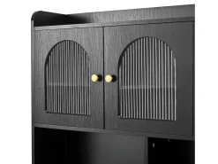 Buffet de cocina moderno 140x40x190cm - con estantes abiertos - con 3 cajones y 5 puertas - Negro