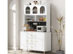 Buffet de cocina moderno 140x40x190cm - con estantes abiertos - con 3 cajones y 5 puertas - Blanco