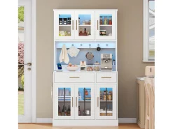 Buffet de cocina moderno 100x40x180cm - con toma de corriente y LED - con 2 cajones y 6 puertas - Blanco