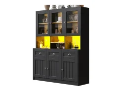 Buffet de cocina moderno 140x40x175cm - 6 puertas + 3 cajones + 9 estantes - mueble alto - con iluminación LED - Negro