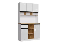 Buffet de cocina moderno 105×45×185 cm - 5 puertas - estantes ajustables - almacenamiento abierto - blanco y natural