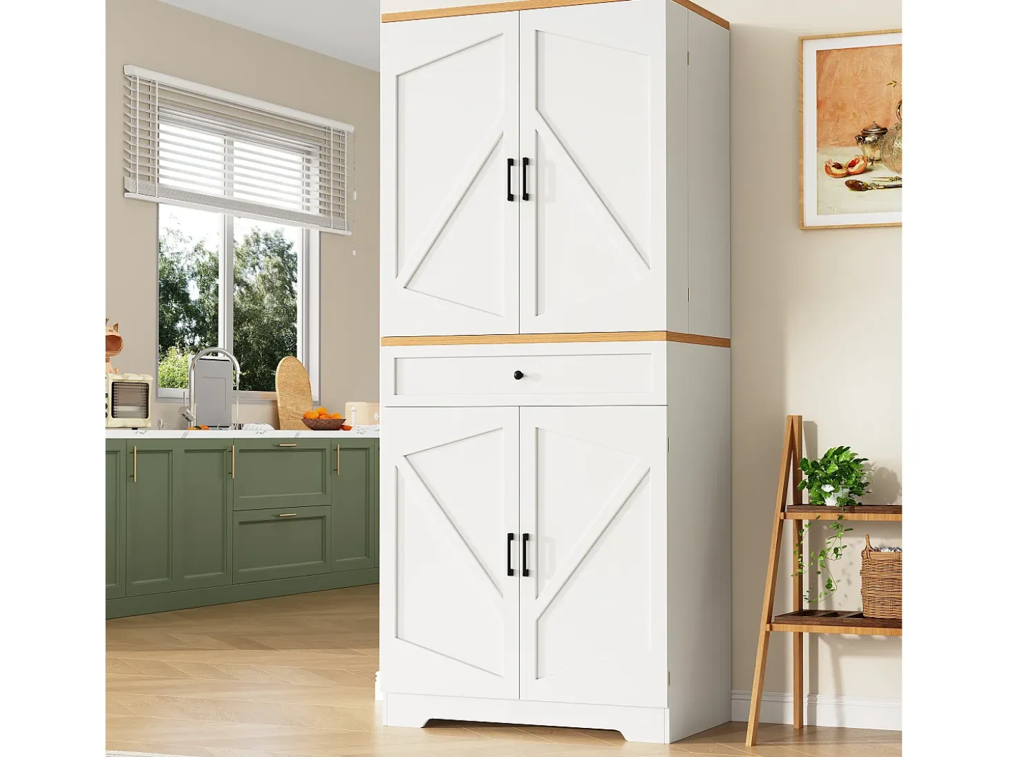 Buffet de cocina moderno 80x40x180 cm - 4 puertas + 1 cajón - mueble alto - MDF - Blanco