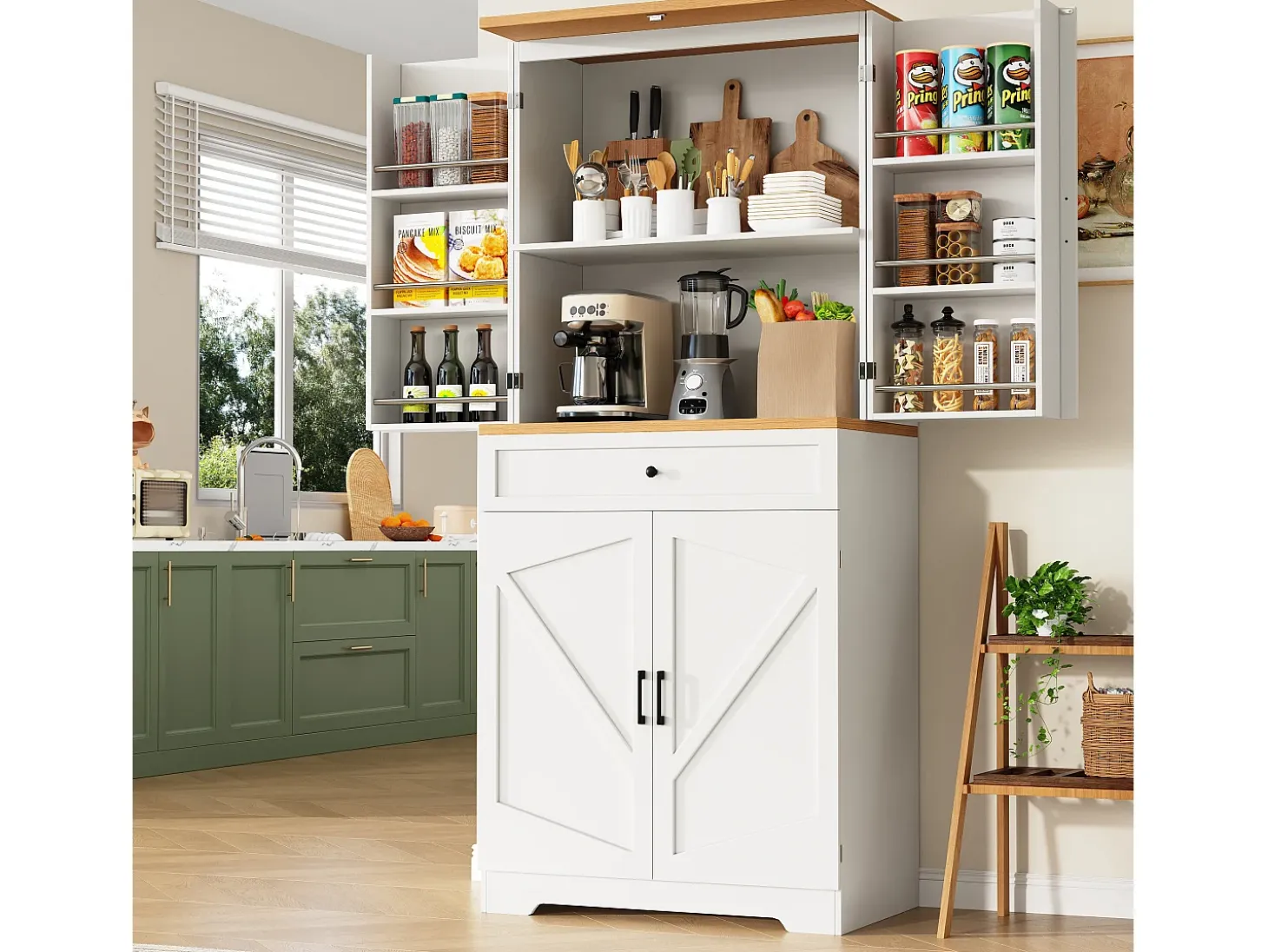 Buffet de cocina moderno 80x40x180 cm - 4 puertas + 1 cajón - mueble alto - MDF - Blanco