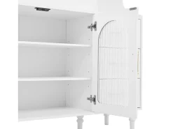 Buffet de cocina moderno 120x40x138.5cm - con toma de corriente y portacopas de vino - con 3 cajones y 2 puertas - Blanco