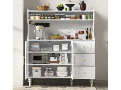 Buffet de cocina moderno 120x40x138.5cm - con toma de corriente y portacopas de vino - con 3 cajones y 2 puertas - Blanco