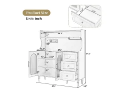Buffet de cocina moderno 120x40x138.5cm - con toma de corriente y portacopas de vino - con 3 cajones y 2 puertas - Blanco