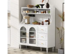 Buffet de cocina moderno 120x40x138.5cm - con toma de corriente y portacopas de vino - con 3 cajones y 2 puertas - Blanco