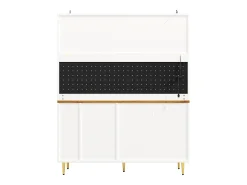 Buffet de cocina 145x39x171 cm - 4 puertas de vidrio - 4 cajones - casillero para vino - con iluminación LED - blanc