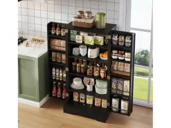 Buffet de cocina 60x40x120 cm - con sensor de luz LED - con 2 puertas - con estantes - Negro