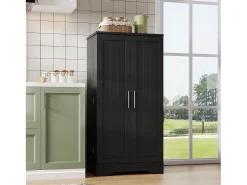 Buffet de cocina 60x40x120 cm - con sensor de luz LED - con 2 puertas - con estantes - Negro