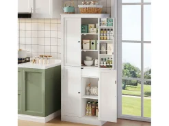 Buffet de cocina 75x40x180cm - 2 puertas de almacenamiento con estantes - 1 cajón y compartimento de almacenamiento - Blanco