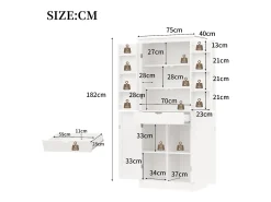 Buffet de cocina 75x40x180cm - 2 puertas de almacenamiento con estantes - 1 cajón y compartimento de almacenamiento - Blanco