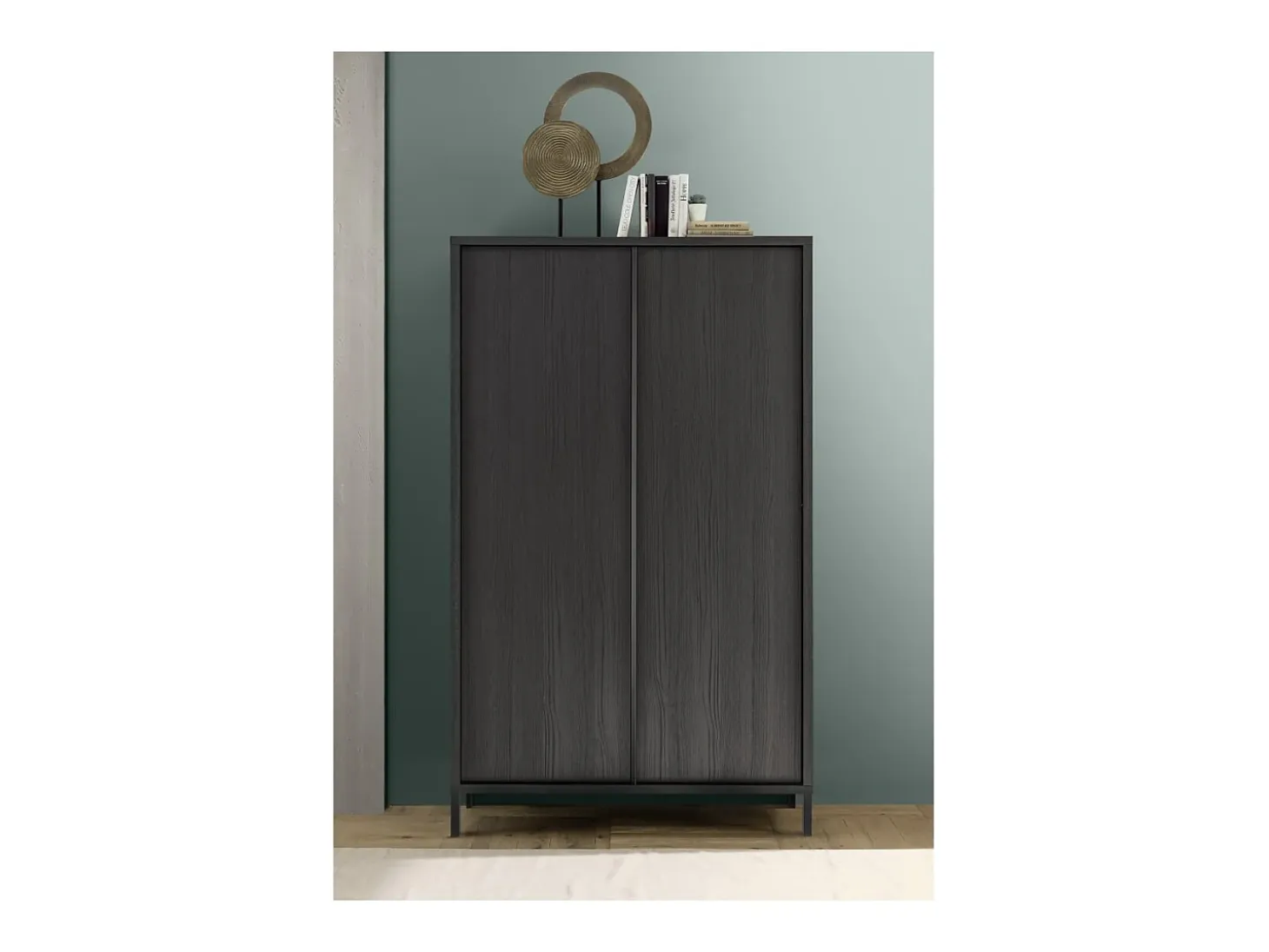 Buffet de diseño con 2 puertas de madera, colección IRON. Color roble negro.