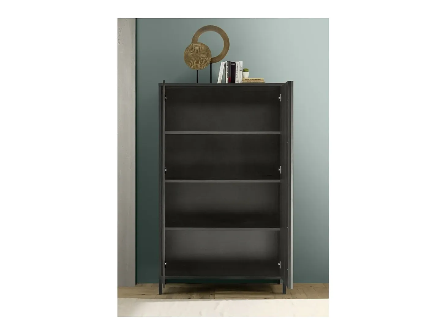 Buffet de diseño con 2 puertas de madera, colección IRON. Color roble negro.