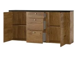 Buffet de diseño de 175cm para sala de estar, color nogal y negro efecto madera, colección SANTIAGO.