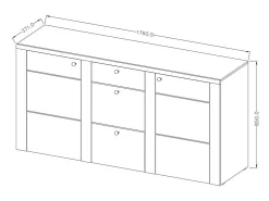 Buffet de diseño de 175cm para sala de estar, color nogal y negro efecto madera, colección SANTIAGO.
