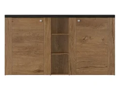 Buffet de diseño de 155cm para sala de estar en color roble y negro efecto madera colección SANTIAGO.