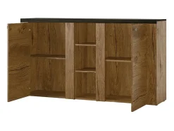 Buffet de diseño de 155cm para sala de estar en color roble y negro efecto madera colección SANTIAGO.