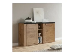Buffet de diseño de 155cm para sala de estar en color roble y negro efecto madera colección SANTIAGO.