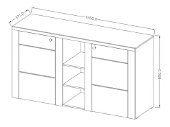 Buffet de diseño de 155cm para sala de estar en color roble y negro efecto madera colección SANTIAGO.