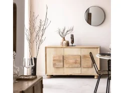 Buffet de madera de mango Adara con 3 puertas y manijas originales