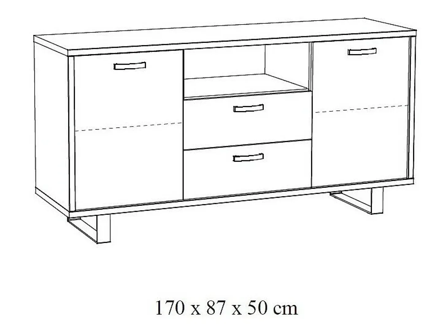 Buffet diseño 170cm 2 puertas y 2 cajones para salón color roble dorado colección NEWTON
