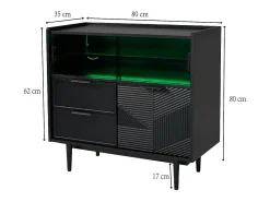Buffet en MDF con LED - 1 puerta, 2 cajones y 2 compartimentos abiertos - Negro