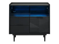 Buffet en MDF con LED - 1 puerta, 2 cajones y 2 compartimentos abiertos - Negro