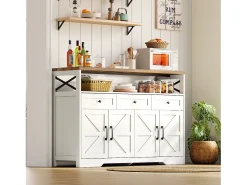 Buffet moderno 140×35×95 cm - con 4 puertas y 3 cajones - blanco+natural