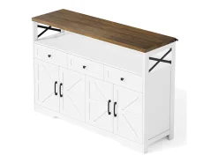Buffet moderno 140×35×95 cm - con 4 puertas y 3 cajones - blanco+natural