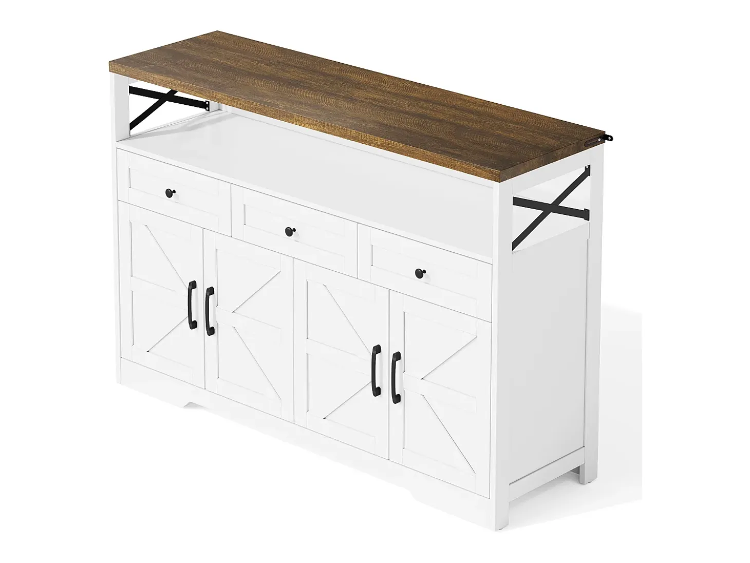 Buffet moderno 140×35×95 cm - con 4 puertas y 3 cajones - blanco+natural