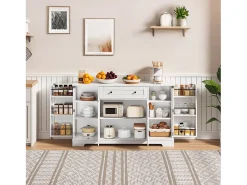 Buffet moderno 138×40×85 cm - con 2 puertas y 1 cajón - 2 puertas con estantes - blanco