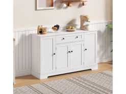 Buffet moderno 138×40×85 cm - con 2 puertas y 1 cajón - 2 puertas con estantes - blanco