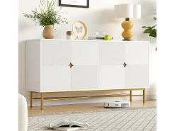 Buffet moderno 160×40×82 cm - con 4 puertas - patas de metal - panel de partículas - blanco
